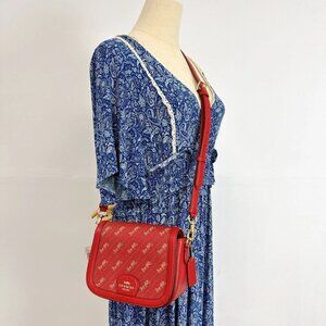 Coach C4059 Saddle Bag With Horse And Carriage Dot Print IN Red